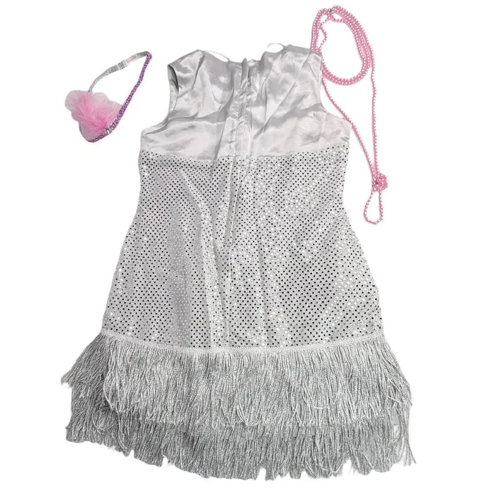 American Girl Flapper Halloween Costume Girls Small 7/8 Dress Headband Necklace